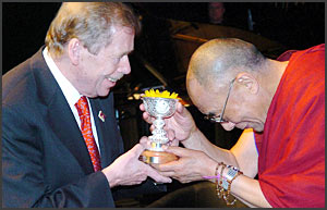 The Dalai Lama presents ICT Light of Truth Award to Vaclav Havel in 2004 The Dalai Lama presents ICT Light of Truth Award to Vaclav Havel in 2004